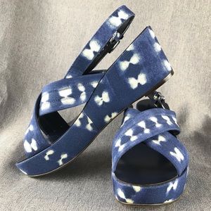 Shibori dyed blue J. Crew wedge sandals NWOT